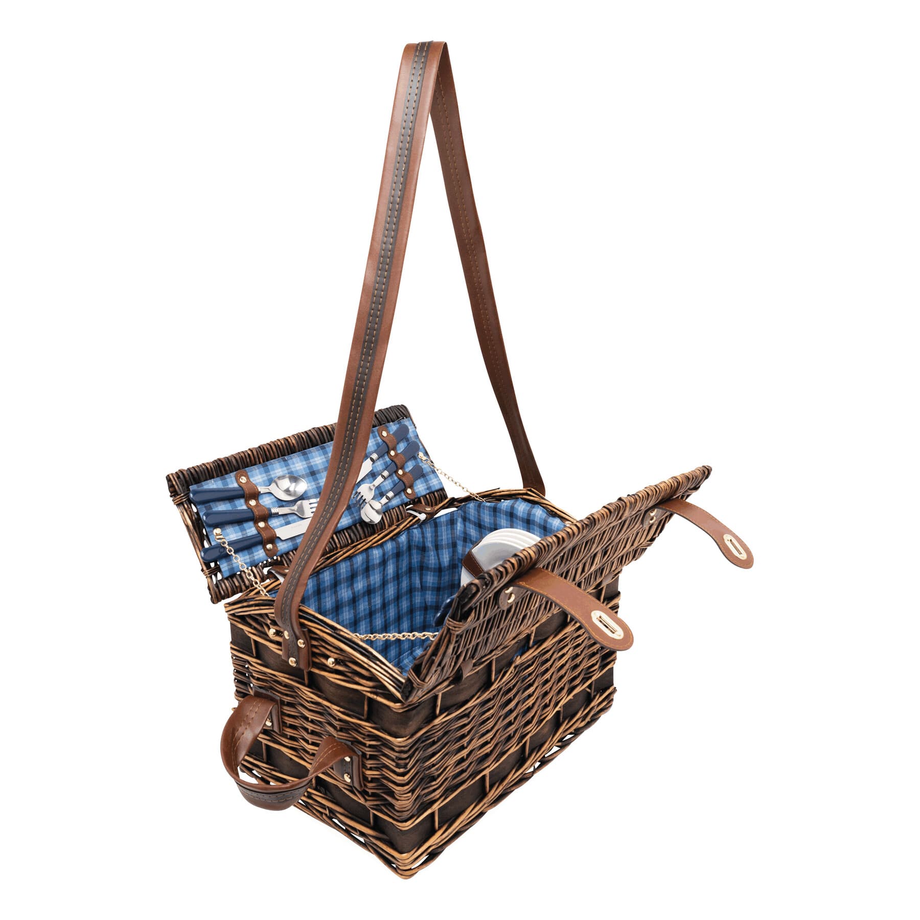 SUMMERTIME - Coș de picnic din răchită pentru 4 persoane, Albastru