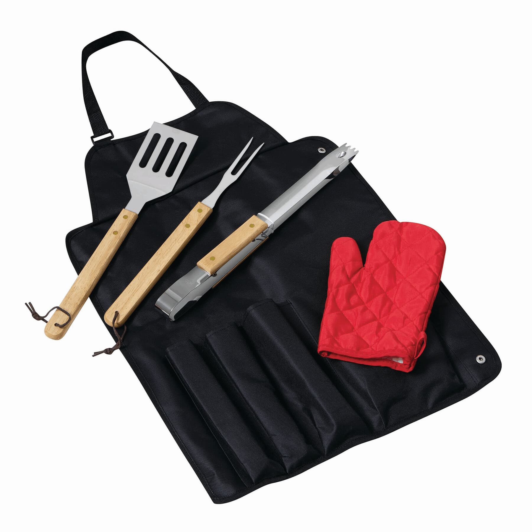GREAT BBQ - Șorț de grătar cu set de grătar, Negru, Roșu, Argintiu