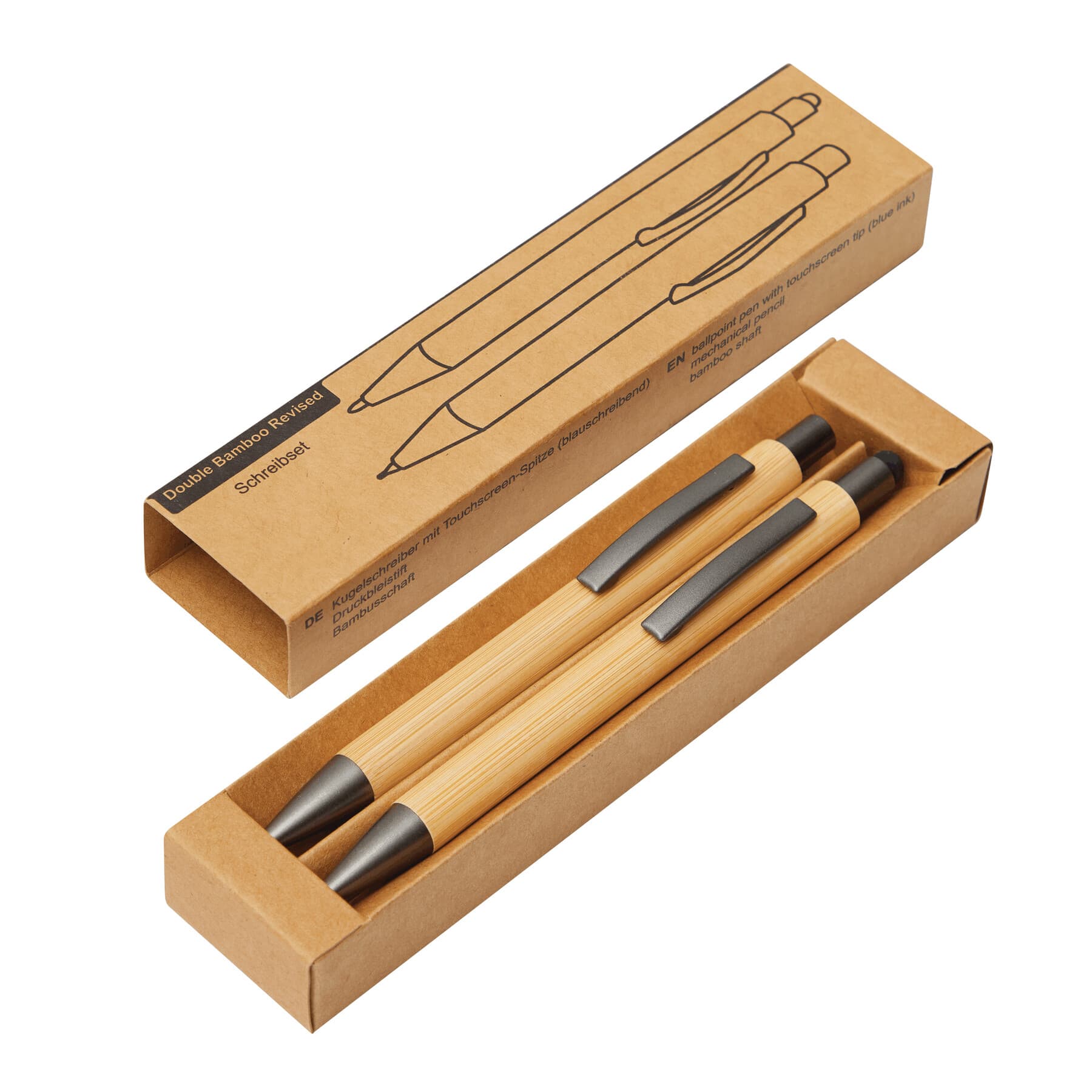 DOUBLE BAMBOO REVISED - Set de scris, Maro, Argintiu