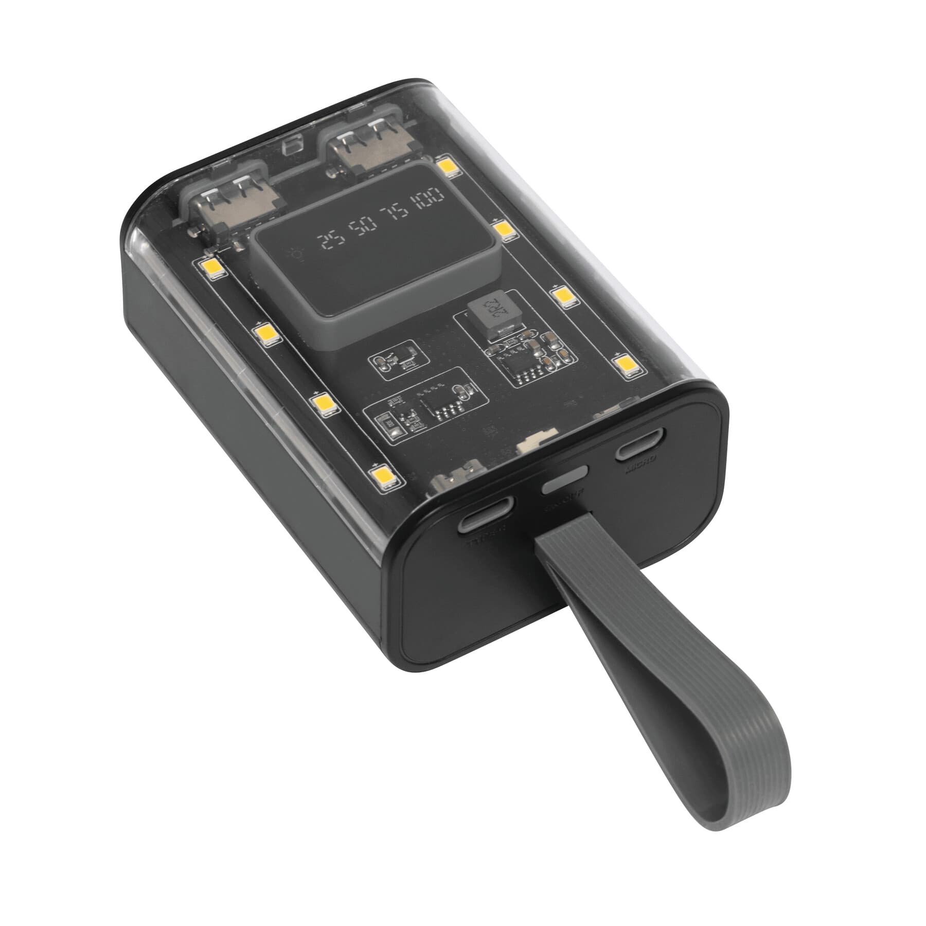 OPEN SOURCE - Baterie externa / lanterna, Negru, Transparent